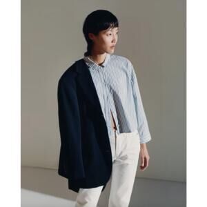 Everlane Blue And White Striped Cotton Collared The Woven PJ Top Medium NWT